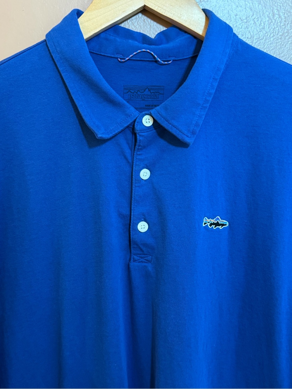 Patagonia Blue XL Men's Short Sleeve Cotton Knit Polo Shirt Embroidered Logo